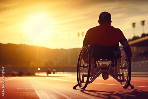 Disabled athlete at a sports competition in a wheelchair photo