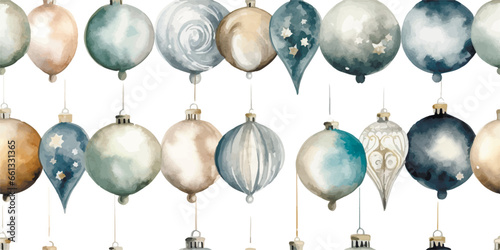 Christmas vintage watercolor seamless pattern on white with retro balls, vector holiday background in flat style for fabric, textile, wrapping paper, wallpaper