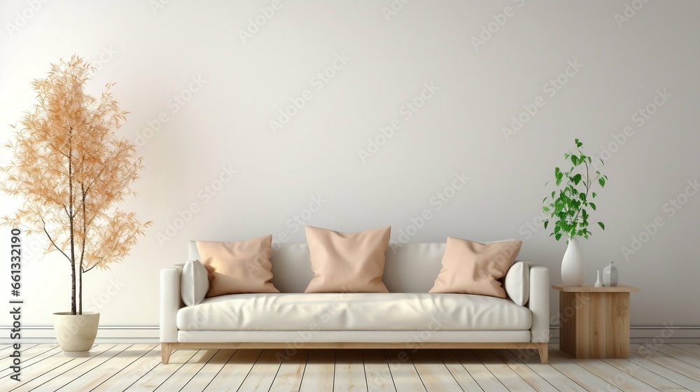 Naklejka premium White room with sofa. Scandinavian interior design 