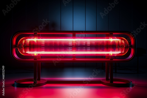 Red light therapy device in action background with empty space for text 