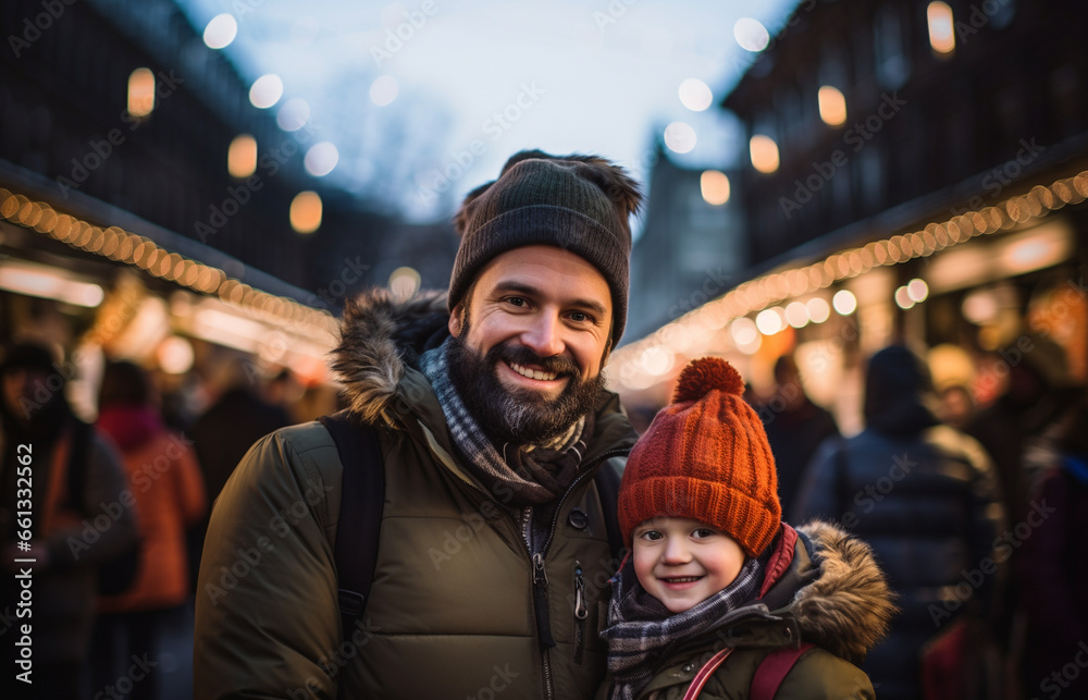 father and his child at a german christmas market