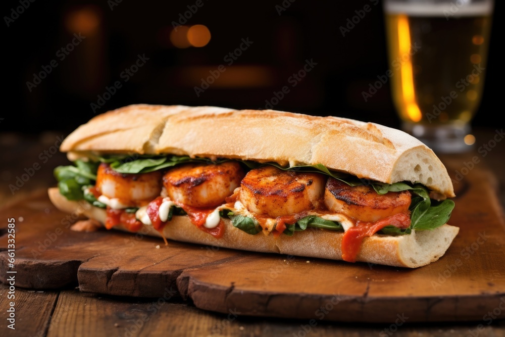 seared scallops sandwich on toasted ciabatta bread