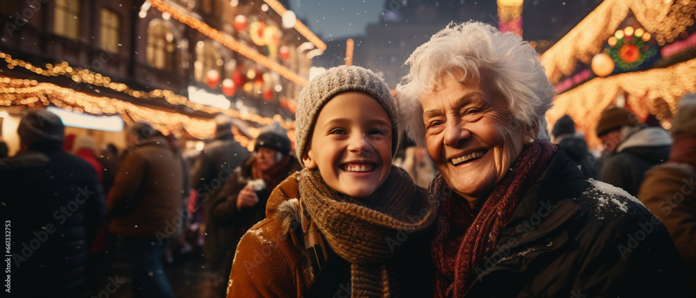 grandmother and her grandchild at a christmas market grandmother and her grandchild at a christmas market