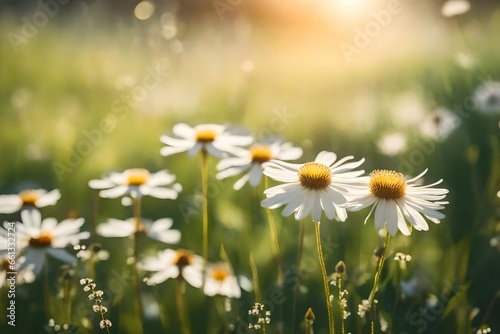 A Photograph capturing the ethereal beauty of a sunlit meadow  as delicate blossoms float gently on a soft breeze  painting a picturesque scene of tranquility.