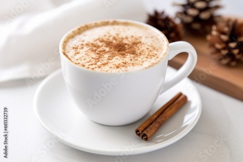 cappuccino with a dusting of cinnamon in a white mug