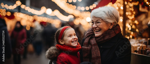 grandmother and her grandchild at a christmas market photo