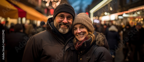 portrait of couple at a christmas market