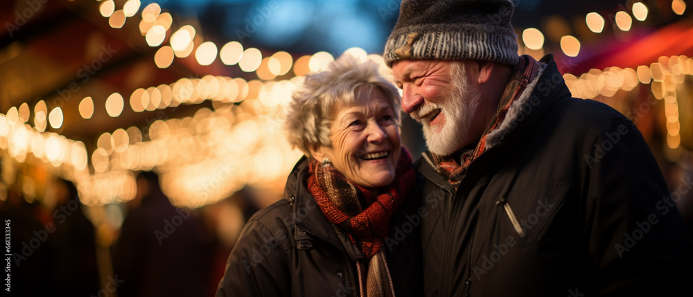 elderly couple at a christmas market