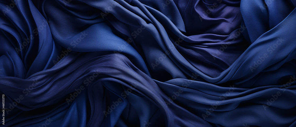 Obraz premium Dark blue silk cloth surface background. Abstract textile fabric background