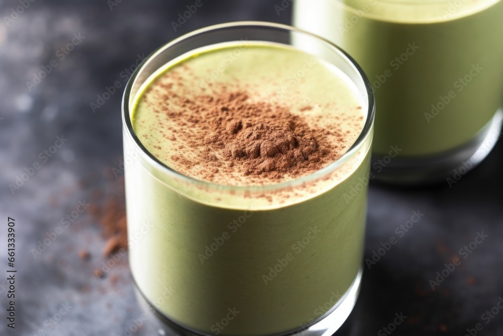 close-up of avocado smoothie with cocoa powder on top close-up of avocado smoothie with cocoa powder on top