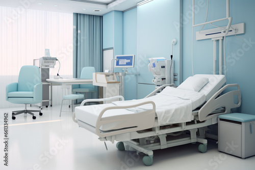 Comfortable Hospital room with bed and equipment