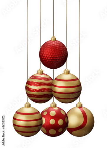 Red and Gold Golf Hanging Christmas Balls