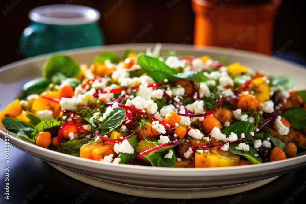 a brightly colored salad with chickpeas and feta cheese a brightly colored salad with chickpeas and feta cheese