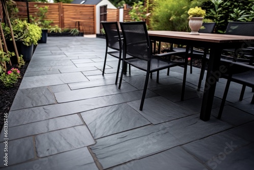 newly installed slate tiles in a backyard