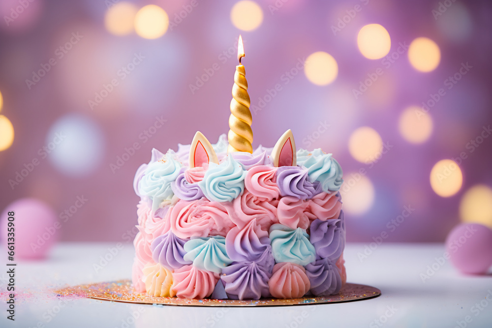 Unicorn birthday party: colorful pastel color Unicorn birthday cake on ...