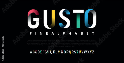 GUSTO Modern Bold Font. Regular Italic Number Typography urban style alphabet fonts for fashion, sport, technology, digital, movie, logo design, vector illustration 