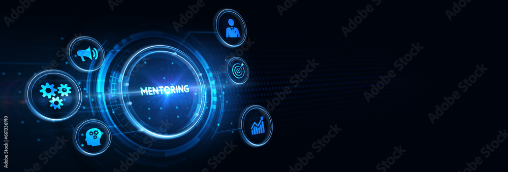 Business, Technology, Internet and network concept. Coaching mentoring education business training development E-learning concept. 3d illustration Business, Technology, Internet and network concept. Coaching mentoring education business training development E-learning concept. 3d illustration