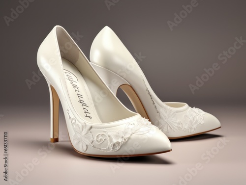 Wedding shoes on a grey background. 3D illustration.