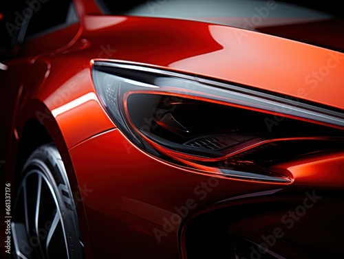 Close-up of a modern red sport car. 3D rendering. 