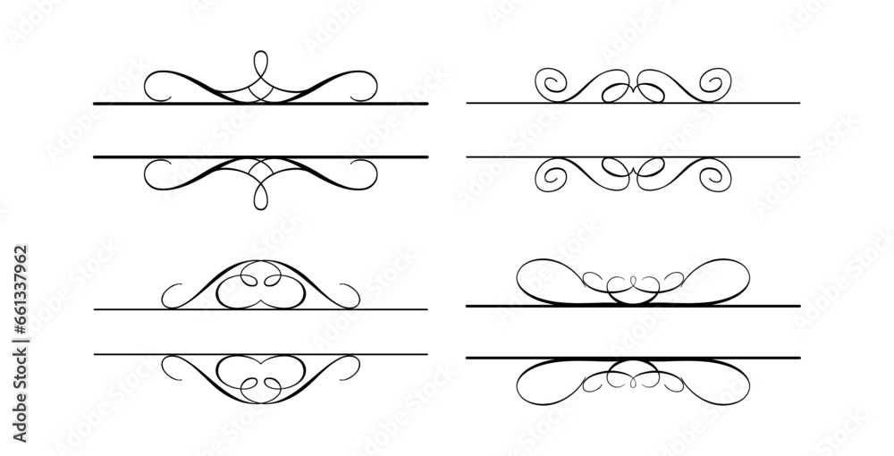 Lineal ornaments collection in black colour - obrazy, fototapety, plakaty 