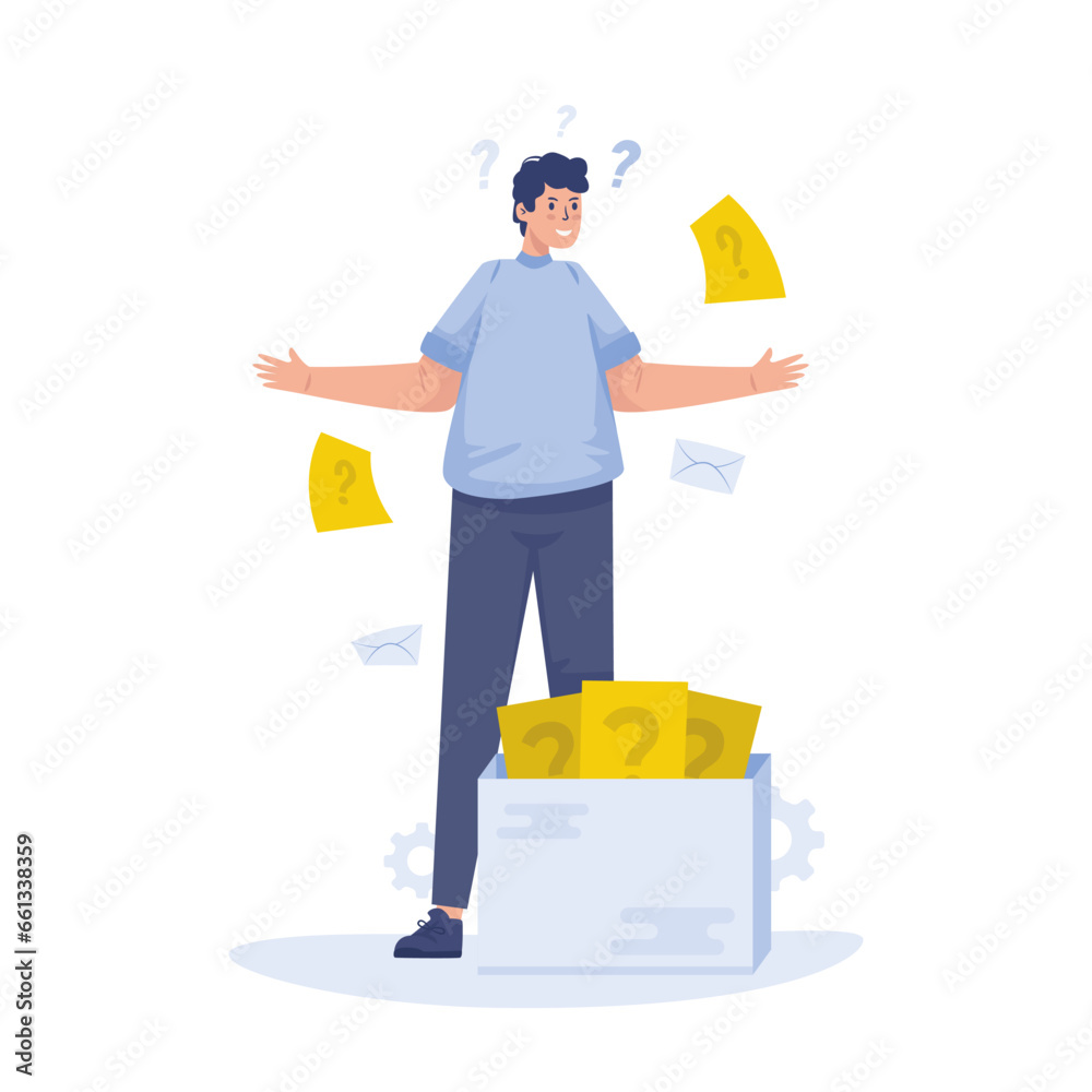 A man with question box vector illustration