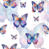 Watercolor seamless pattern with beautiful butterflies on white background. Design for card, fabric, print, greeting, cloth, poster, clothes, textile.