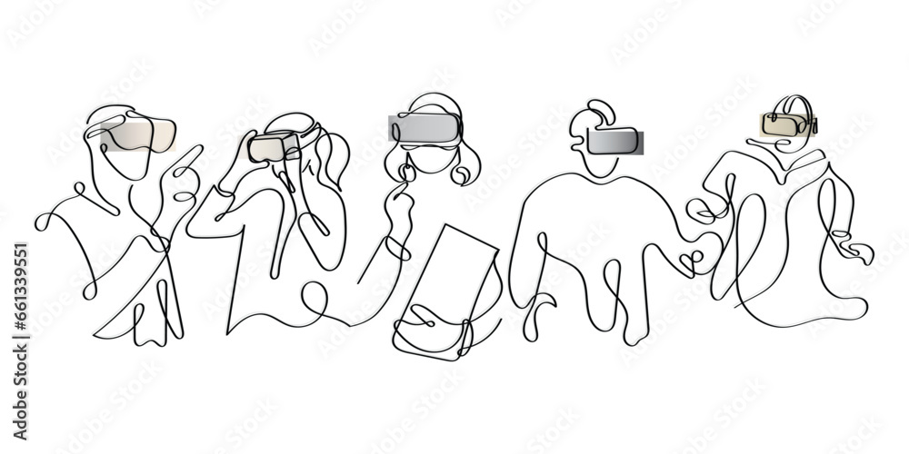 Naklejka premium AI world illustration. Line art vector of Robots. Artificial Intelligence concept. Isolated vector with transparent background. Virtual reality