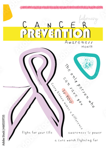 Cancer prevention awareness month poster art. Kids style minimally designed art. Awareness is power. Spread awareness and help prevent cancer.