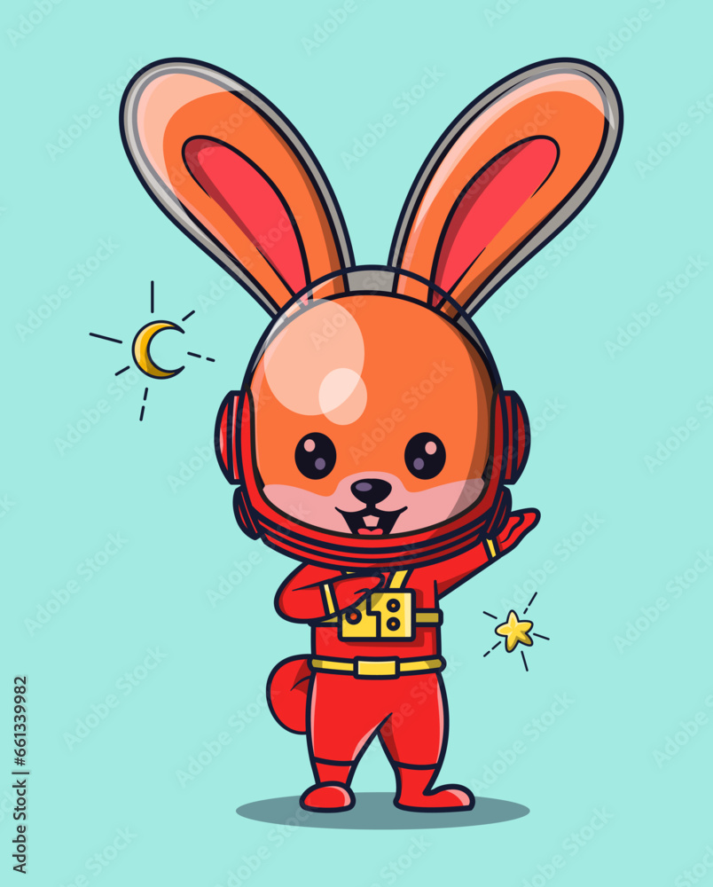 Vector illustration of a bunny astronaut in a cute pose. Vector illustration of a bunny astronaut in a cute pose.