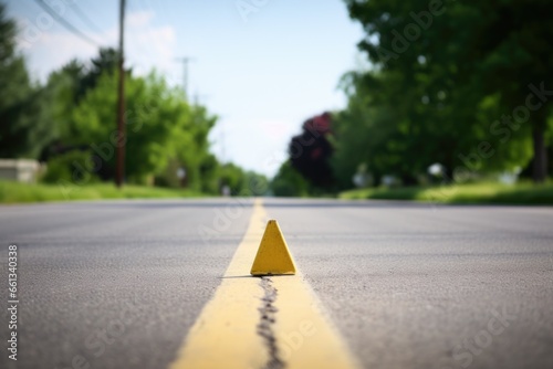 view of a speed bump on a quiet road
