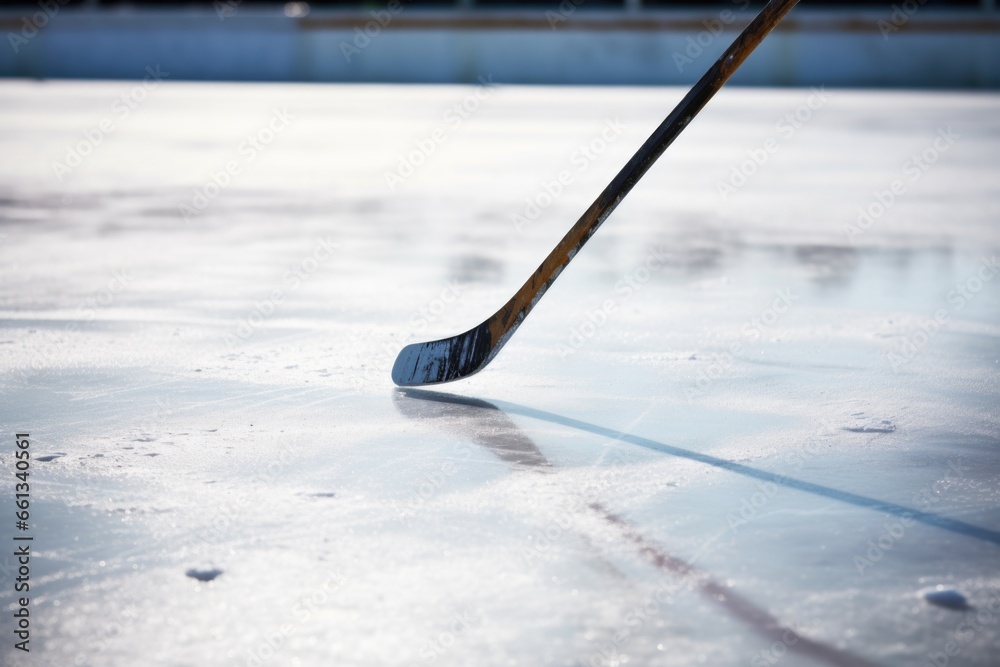ice hockey stick split down the middle, on rink ice hockey stick split down the middle, on rink