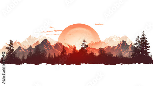 Mountain Range Silhouettes at Different Times of Day Isolated on Transparent or White Background, PNG