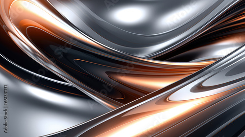 Metallic Chrome Smooth Liquid Wave Abstract Background Grey, Orange, Blue, Generative AI © illuminating images