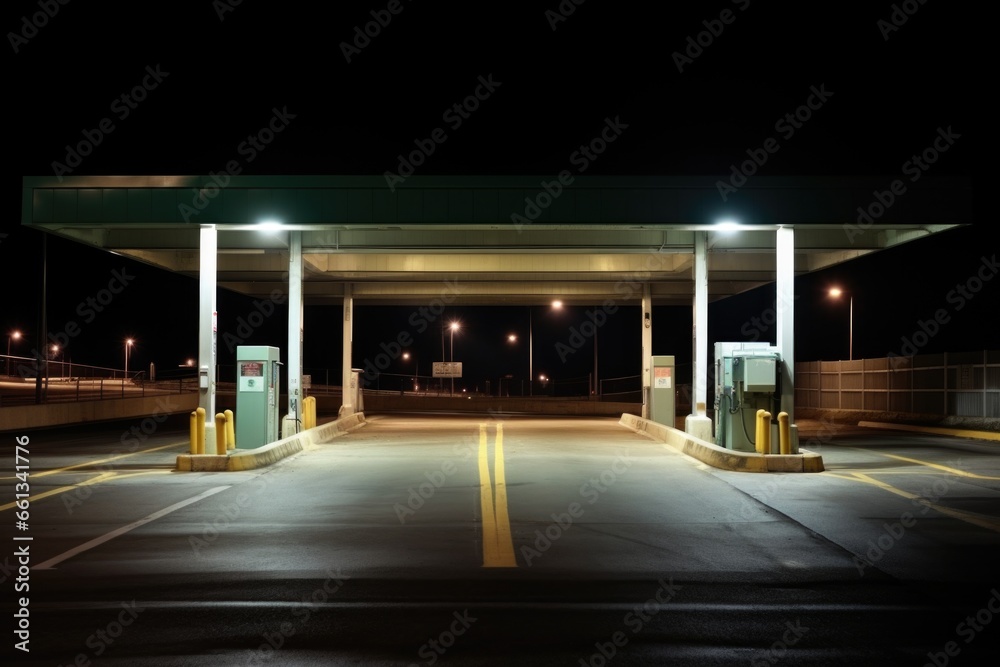 Fototapeta premium image of a deserted toll booth late in the night