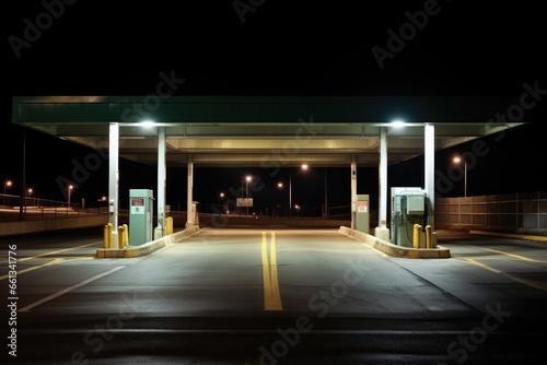 image of a deserted toll booth late in the night