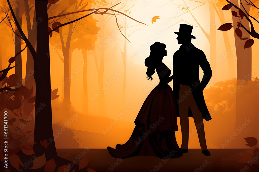 Silhouette of a lover against the background of autumn season