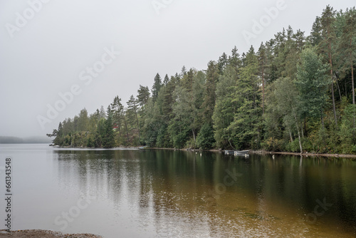 Lake Ragnerudssjoen in Dalsland Sweden beautiful nature forest pinetree swedish houses © CL-Medien