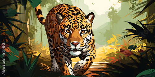 Illustration of jaguar in nature © Natalina