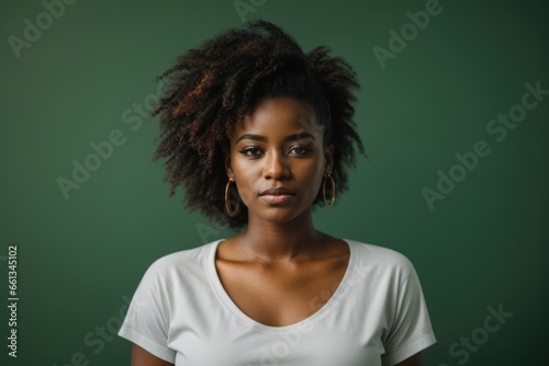 portrait of a young gorgeous african women with white mock up shirt