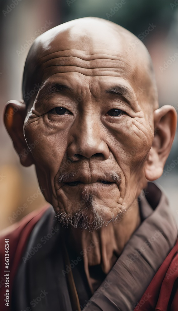 portrait of a senior old Chinese monk