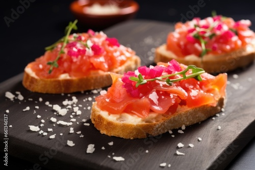 bruschetta with red radish and a sprinkle of sea salt