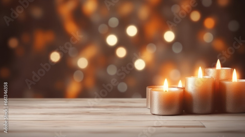 christmas celebrate bokeh background shiny gold color decorating candle. AI Generative