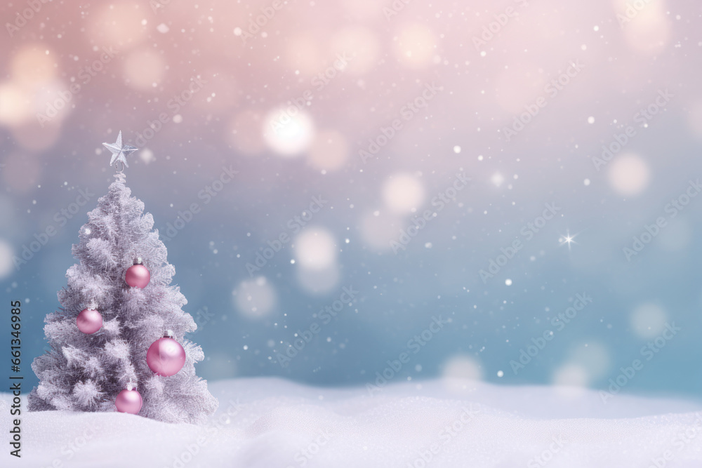 Christmas pink tree without decorations outdoor in park with bokeh, Christmas blue festive background, AI Generative Christmas pink tree without decorations outdoor in park with bokeh, Christmas blue festive background, AI Generative