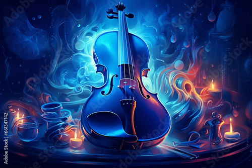 Enchanting Melodies: Beautiful Violin Instrument Photo Created with generative AI tools.