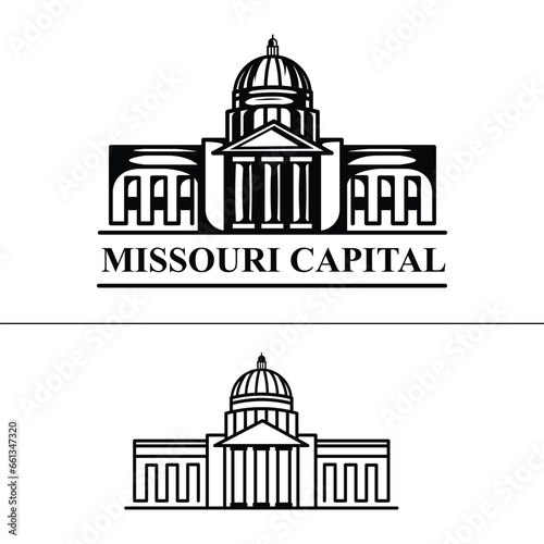 missouri Capitol famous building of United states of America. Silhouette of Capital city building in black and white. Vector icon for Washington D.C building. Popular tourist spot png.