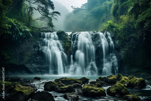 Waterfall and beautiful landscape with waterfall.