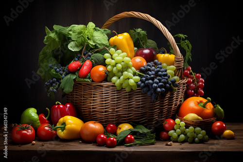 Many vegetables and fruits in the basket