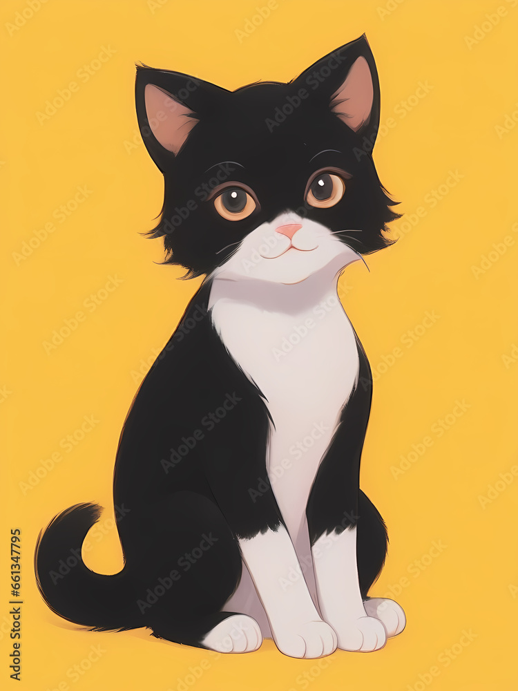 Cute cat Illustration Art comic style on yellow background Cute cat Illustration Art comic style on yellow background