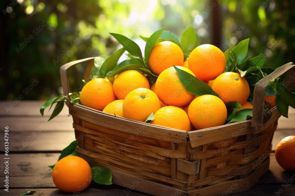 a basket full of freshly harvested oranges