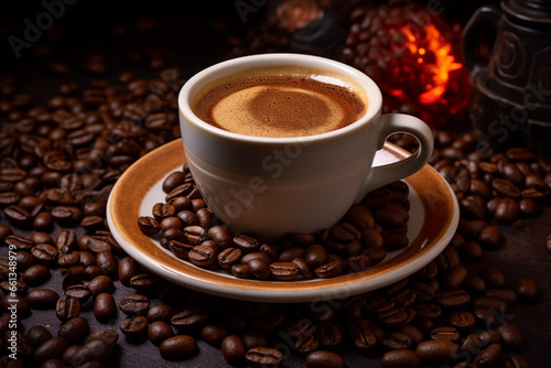 Coffee Drink in a cup and coffee beans. Coffee still life